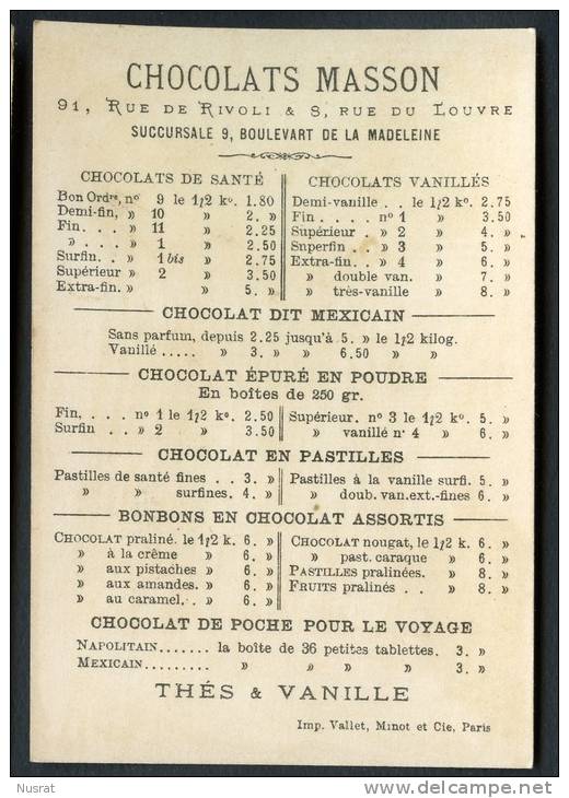 Chocolat Masson, Chromo Dorée, Jeune Fille & Poupée, Le Déjeuner, Lith. Vallet Minot - Autres & Non Classés