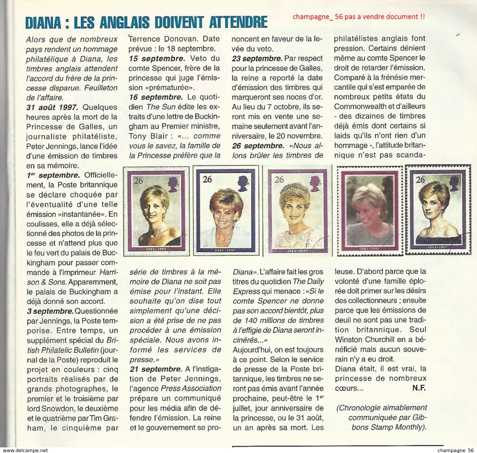 RARE 1e TIRAGE DE GRANDE BRETAGNE  DU  5 - 9 - 1997  LADY DIANA  NEUF ** GOMME - Variétés, Erreurs & Curiosités