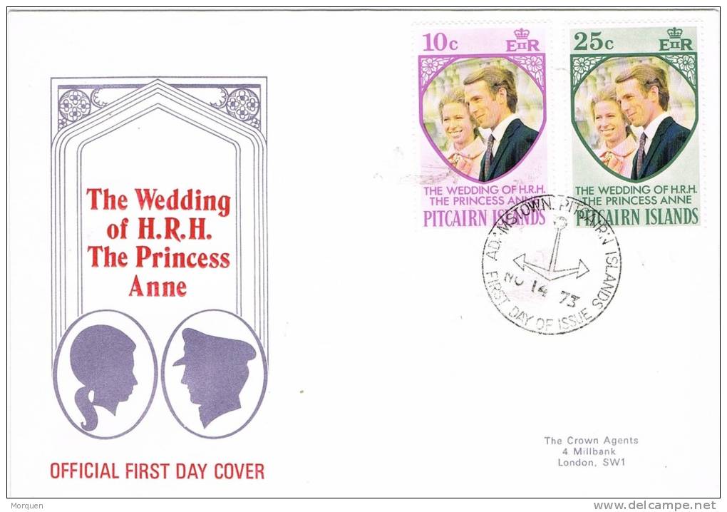 3538. Carta F.D.C, PITCAIRN Island 1973. Wedding Princess Anne - Pitcairn Islands