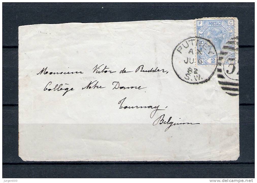 Yvert N° 57 Op Briefstukje Van Putney Naar Tournay (Belgium) 06/07/1882 (GA6704) - Sin Clasificación