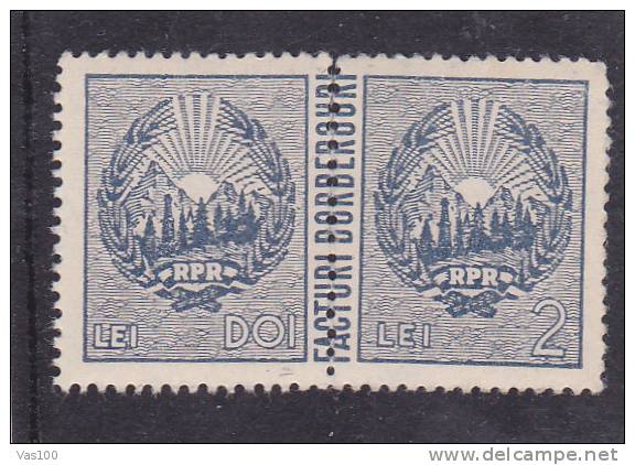 REVENUE,FISCAUX,OLD,COAT OF ARMS 10 LEI IN PAIR ,  ** MNH,Romania. - Fiscales