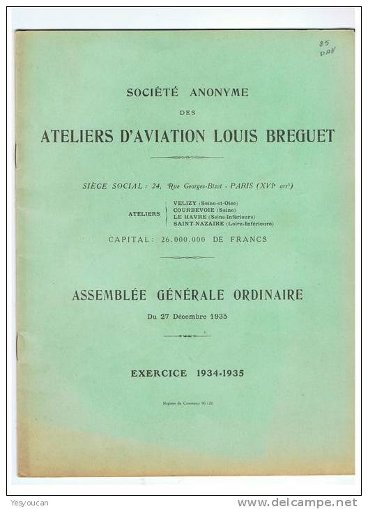RARE : LOT DE 2 X : STE DES ATELIERS D'AVIATION LOUIS BREGUET ( A.G.O 1935 & 1936) - Aviazione