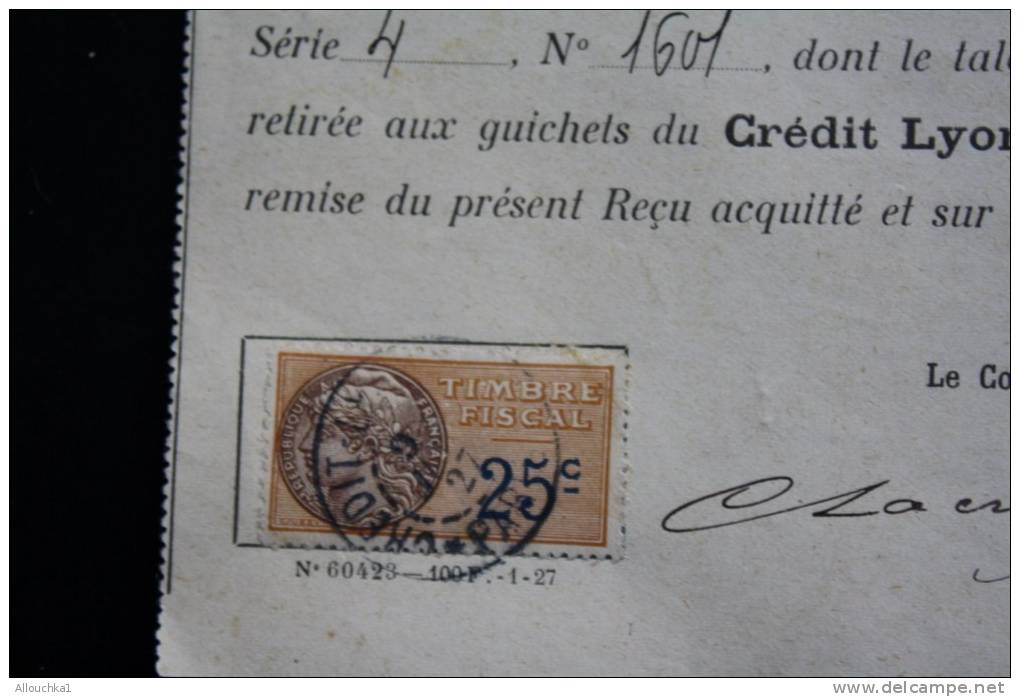 Emprunts Russe 5 % 1906:Renouvellement Feuilles De Coupons Perforé Payé Timbre Fiscal 25c Crédit Lyonnais - Rusland