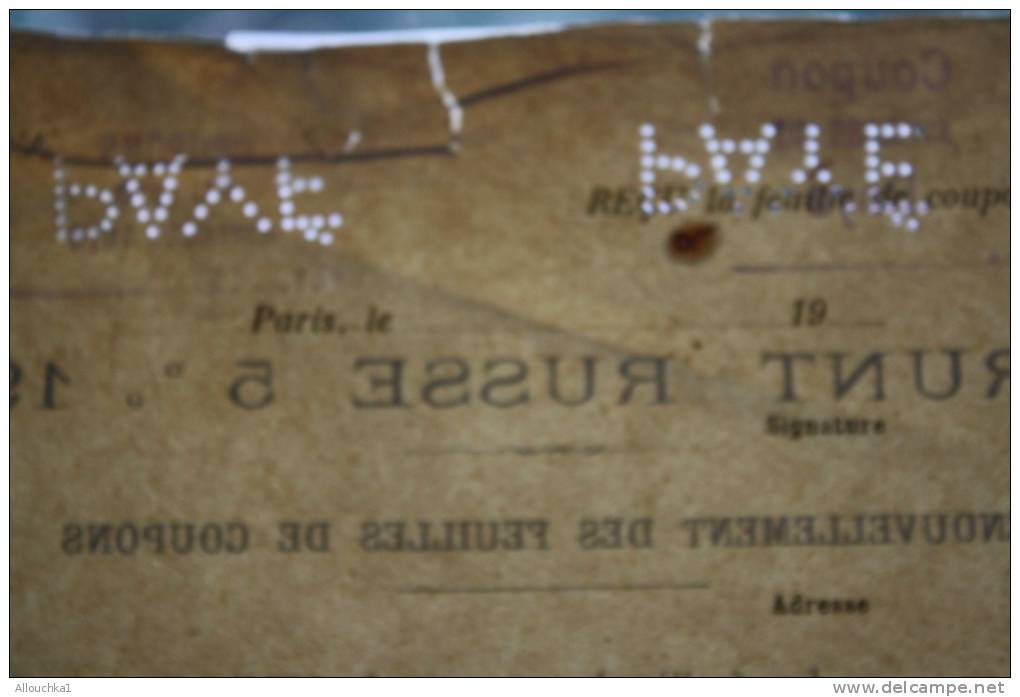 Emprunts Russe 5 % 1906:Renouvellement Feuilles De Coupons Perforé Payé Timbre Fiscal 25c Crédit Lyonnais - Rusland