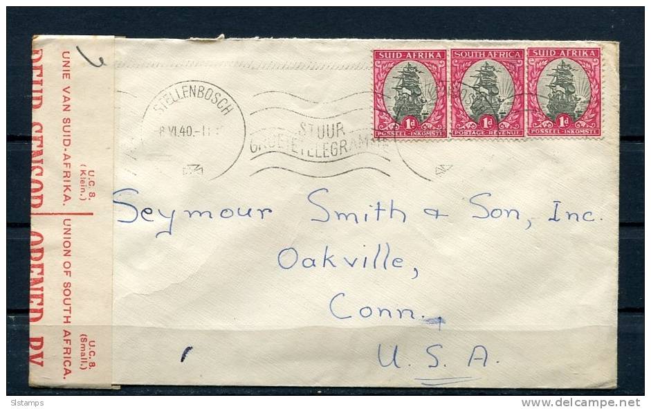 South Africa 1940 Cover To USA Censored Ship - Covers & Documents