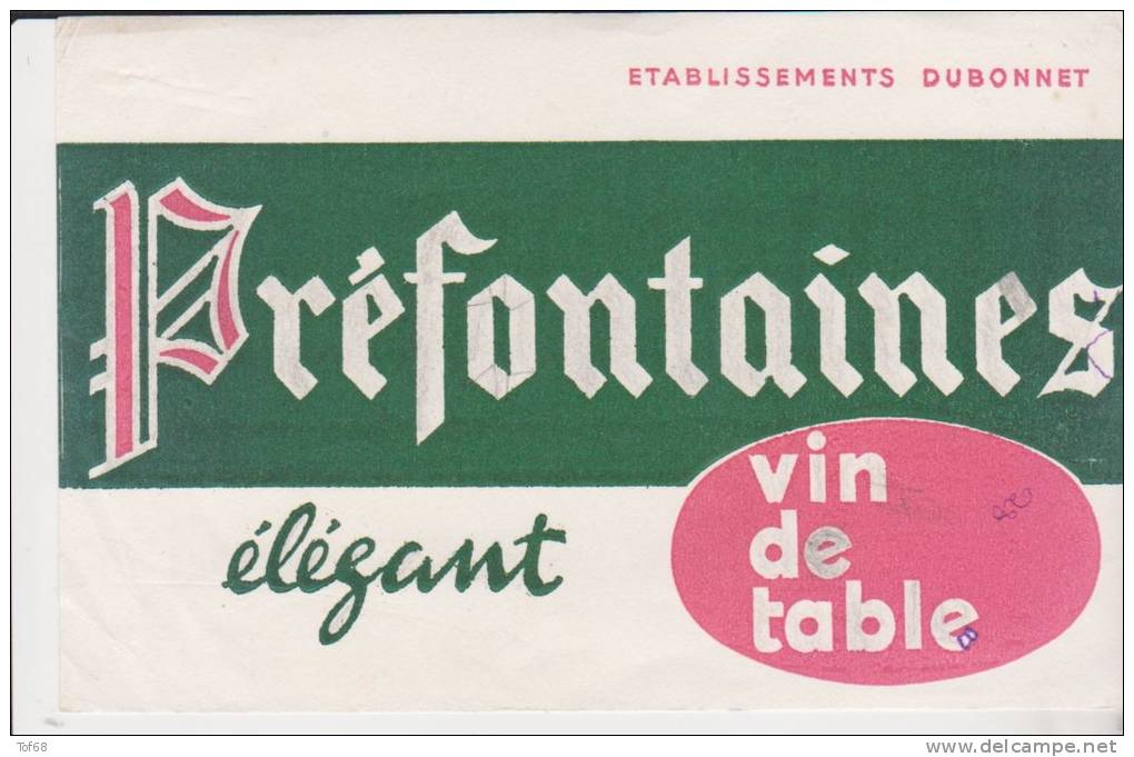 Buvard Préfontaines Vin De Table - Drank & Bier