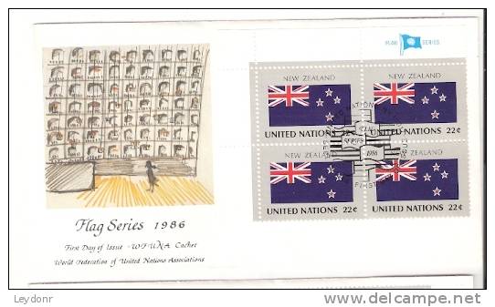 FDC Flag New Zealand - United Nations Cover Block Of 4 Stamps - Buste