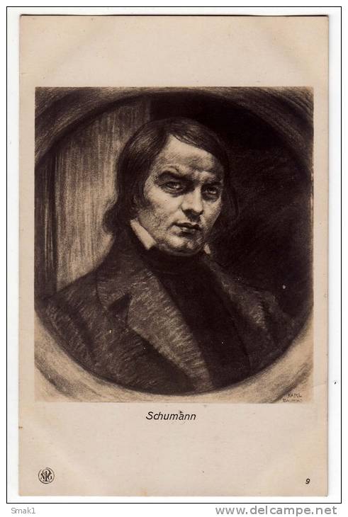 FAMOUS PEOPLE MUSICIANS ROBERT SCHUMANN 1810-1856 GERMAN COMPOSER NPG Nr. 9 OLD POSTCARD - Singers & Musicians