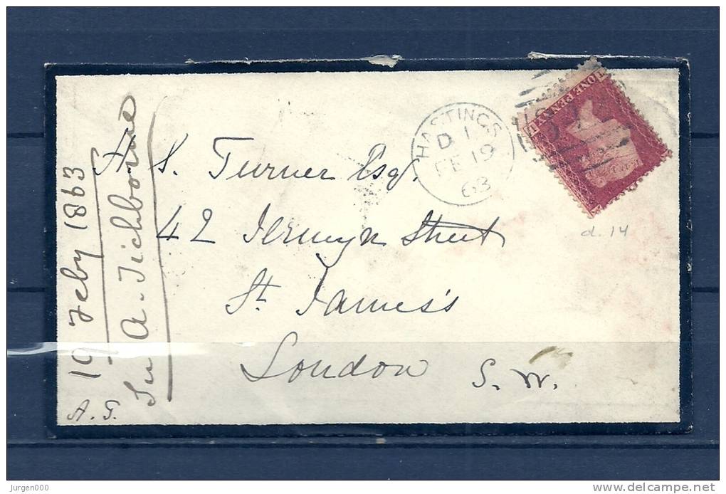 Yvert N° 26 Op Brief Van Hastings Naar London - Cancel 342 - 19/02/1863 (GA6717) - Covers & Documents