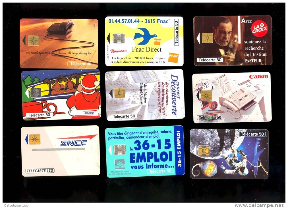 LOT collection de 120 télécartes FRANCE c.1990 publicités & séries France Telecom Loto sncf cinéma Tour cycliste +++