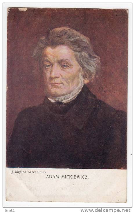 FAMOUS PEOPLE WRITERS ADAM MICKIEWICZ 1798-1855 POLISH POET, PUBLICIST AND WRITER OLD POSTCARD 1928. - Writers