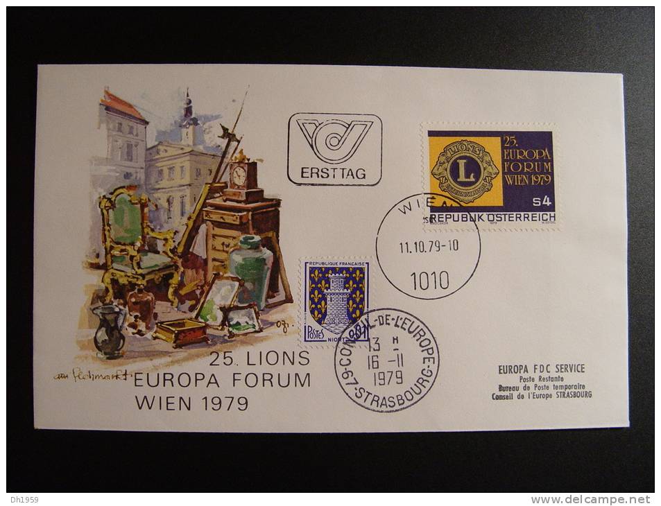 25. LIONS FORUM WIEN VIENNE 1979 FDC CONSEIL DE L´EUROPE CEPT EUROPA PARLAMENT - Lettres & Documents