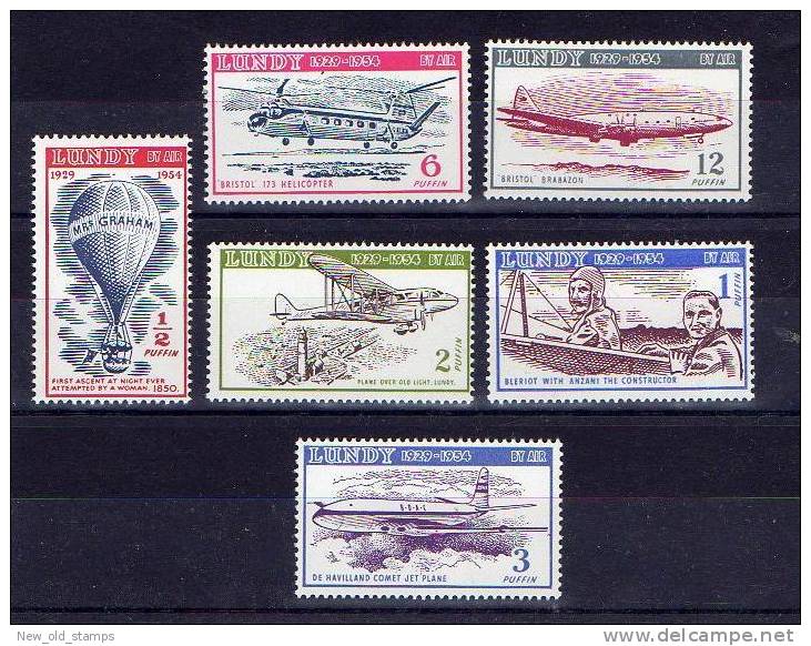 LUNDY 1954 AIRMAILS = PLANES, HELICOPTER, BALLOON MNH - Airplanes