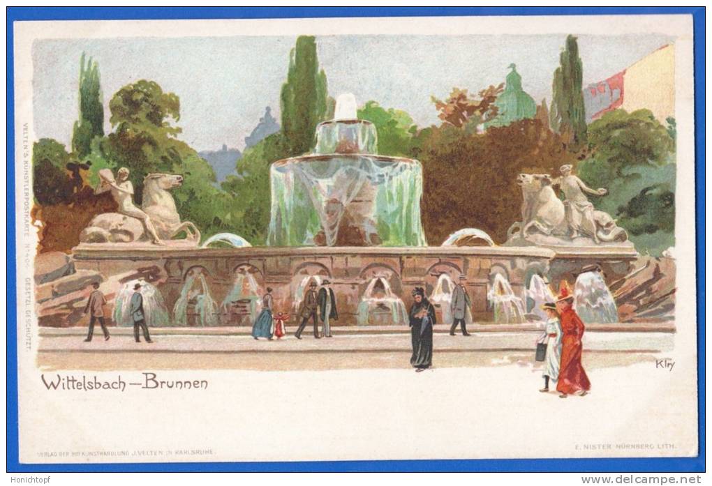 Deutschland; München; Wittelsbach Brunnen; Künstlerkarte Kley - München