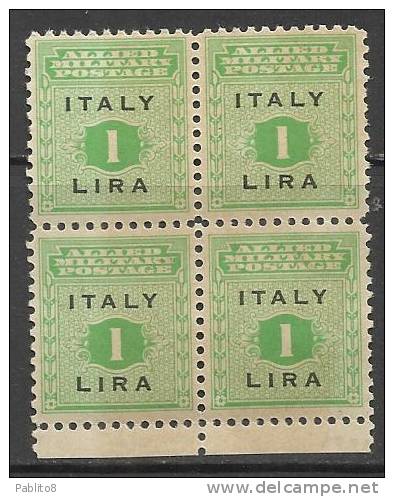 OCCUPAZIONE ANGLO-AMERICANA SICILIA 1943 L. 1 MNH QUARTINA - Anglo-american Occ.: Sicily