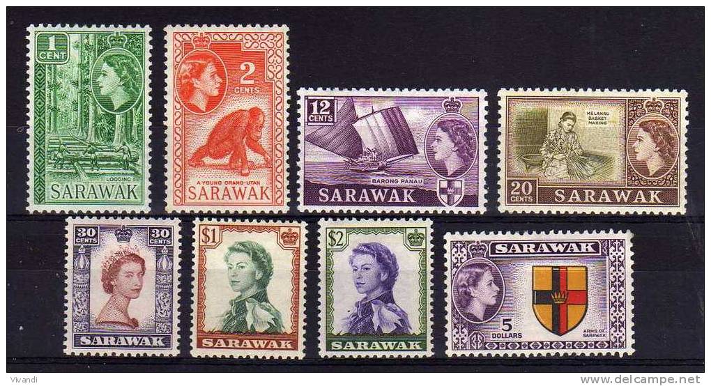 Sarawak - 1955/57 - QEII Definitives (Watermark Multiple Script CA, Part Set) - MH - Sarawak (...-1963)