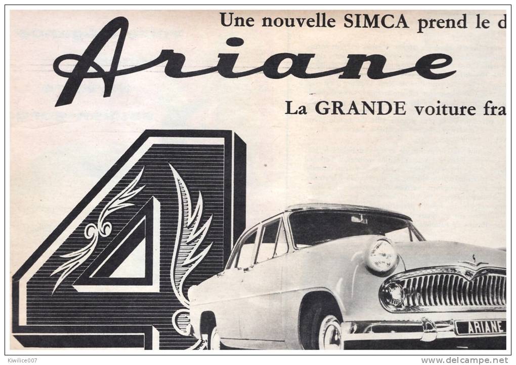 PUBLICITE   ARIANE    UNE NOUVELLE SIMCA   4 - Publicités