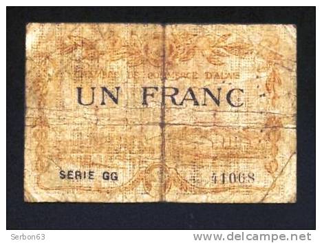 ALAIS ALES GARD 30 BON-BILLET-MONNAIE CHAMBRE DE COMMERCE - 1 FRANC N° 41068 SÉRIE GG. VENDU EN L'ETAT 2 SCANS  Serbon63 - Cámara De Comercio