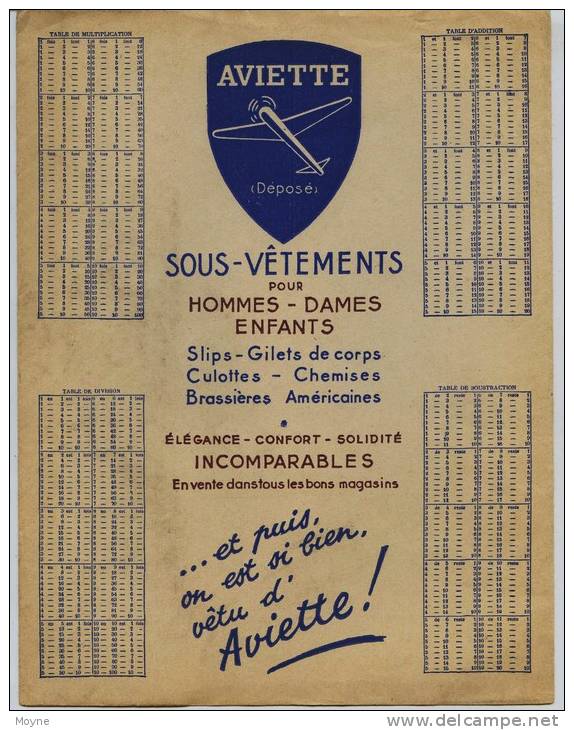 Protége Cahier  -  AVIETTE   Le Sous Vêtement De La Famille      Trés Rare - Textile & Vestimentaire