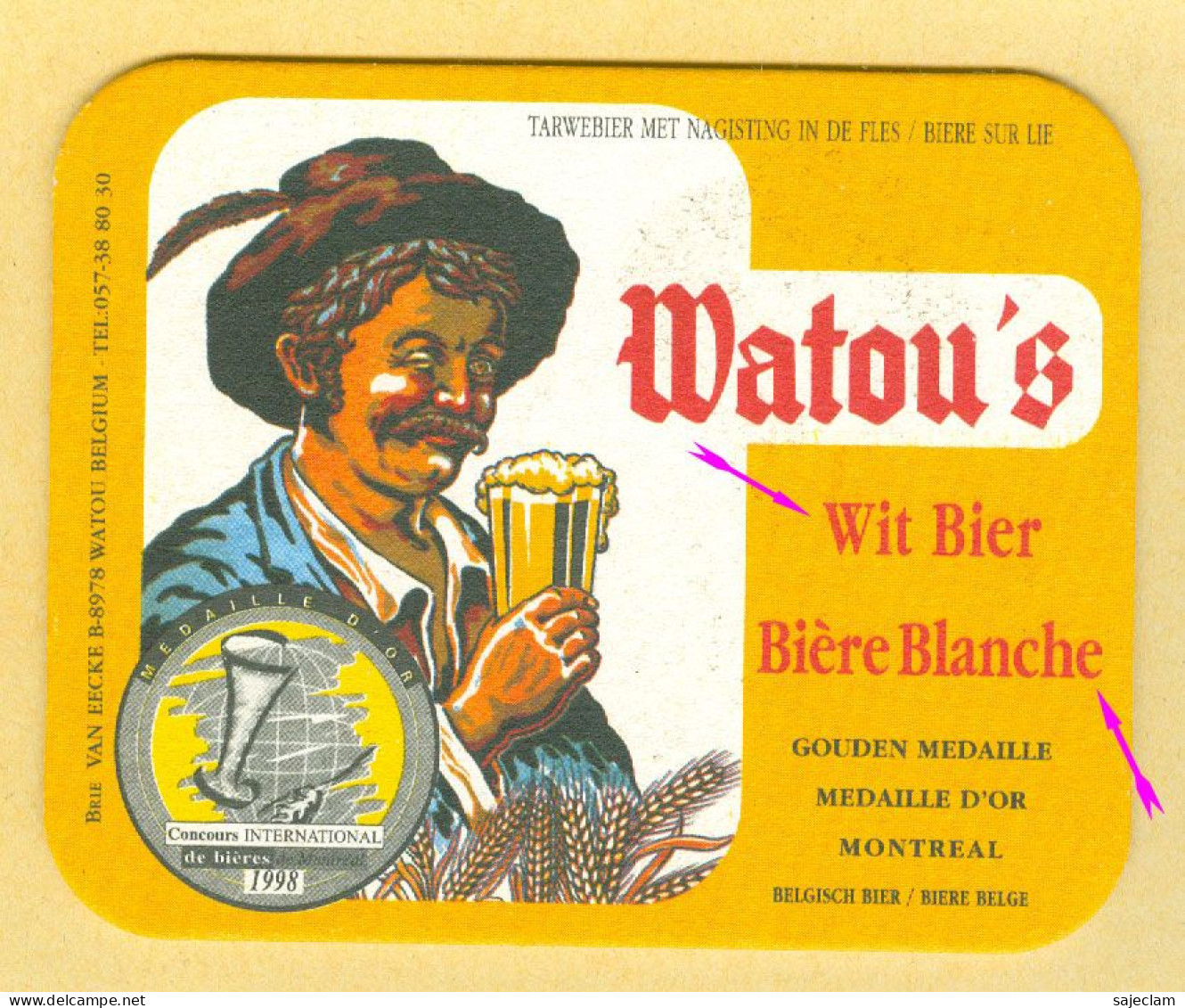 1 S/b Bière Blanche Watou's 1998 (R/V Idem) - Sous-bocks