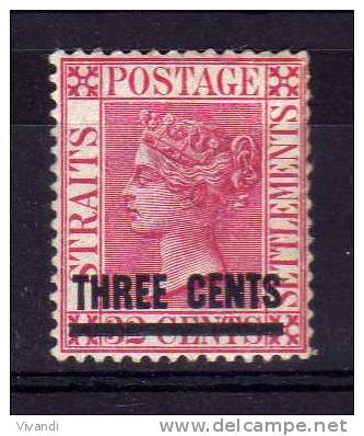 Straits Settlements - 1894 - 3 Cents On 32 Cents Surcharge - MH - Straits Settlements