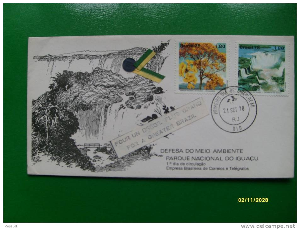 1978 Busta NUMERATA Defesa Do Meio Ambiente Parco Nacional Do Iguacu 2 Valori FDC - Cartas & Documentos