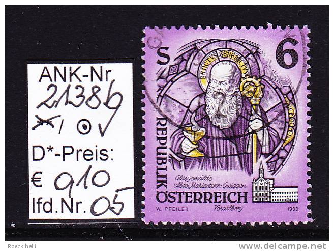 17.9.1993  - FM-Erg.Wert  "Stifte U. Klöster In Ö - Glasgemälde" -  O  Gestempelt  -  Siehe Scan  (2138bo 01-21) - Used Stamps