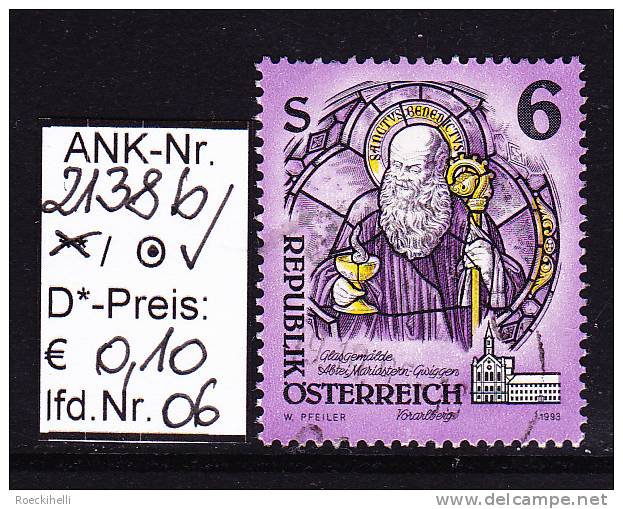 17.9.1993  - FM-Erg.Wert  "Stifte u. Klöster in Ö - Glasgemälde" -  o  gestempelt  -  siehe Scan  (2138bo 01-21)