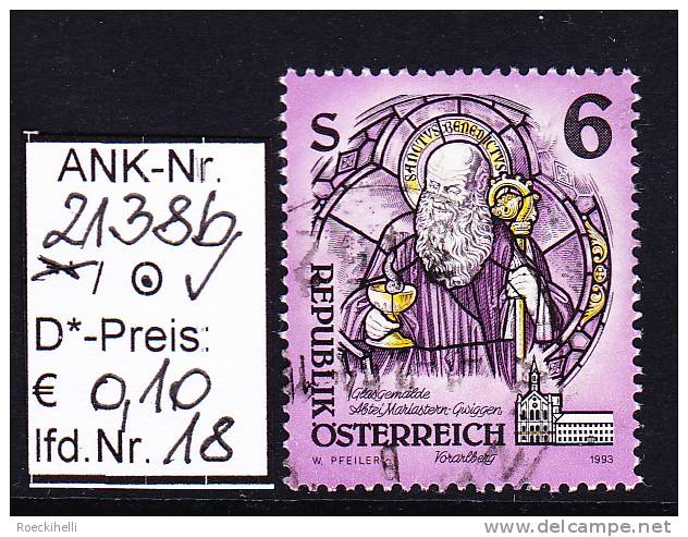 17.9.1993  - FM-Erg.Wert  "Stifte u. Klöster in Ö - Glasgemälde" -  o  gestempelt  -  siehe Scan  (2138bo 01-21)