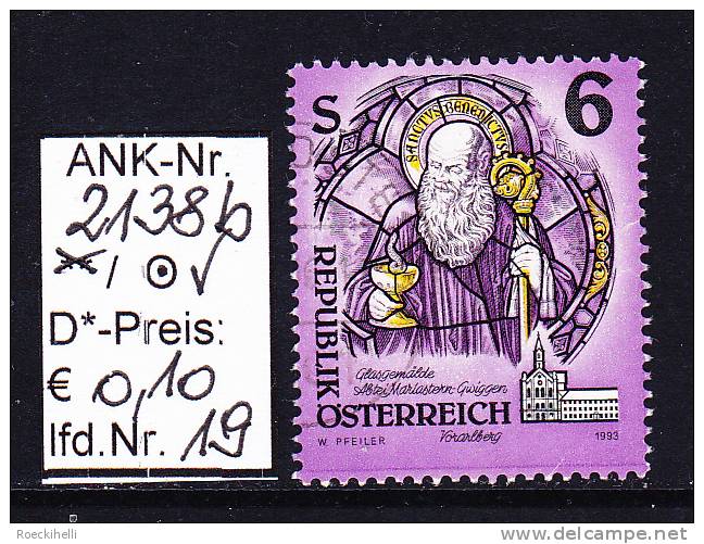 17.9.1993  - FM-Erg.Wert  "Stifte u. Klöster in Ö - Glasgemälde" -  o  gestempelt  -  siehe Scan  (2138bo 01-21)