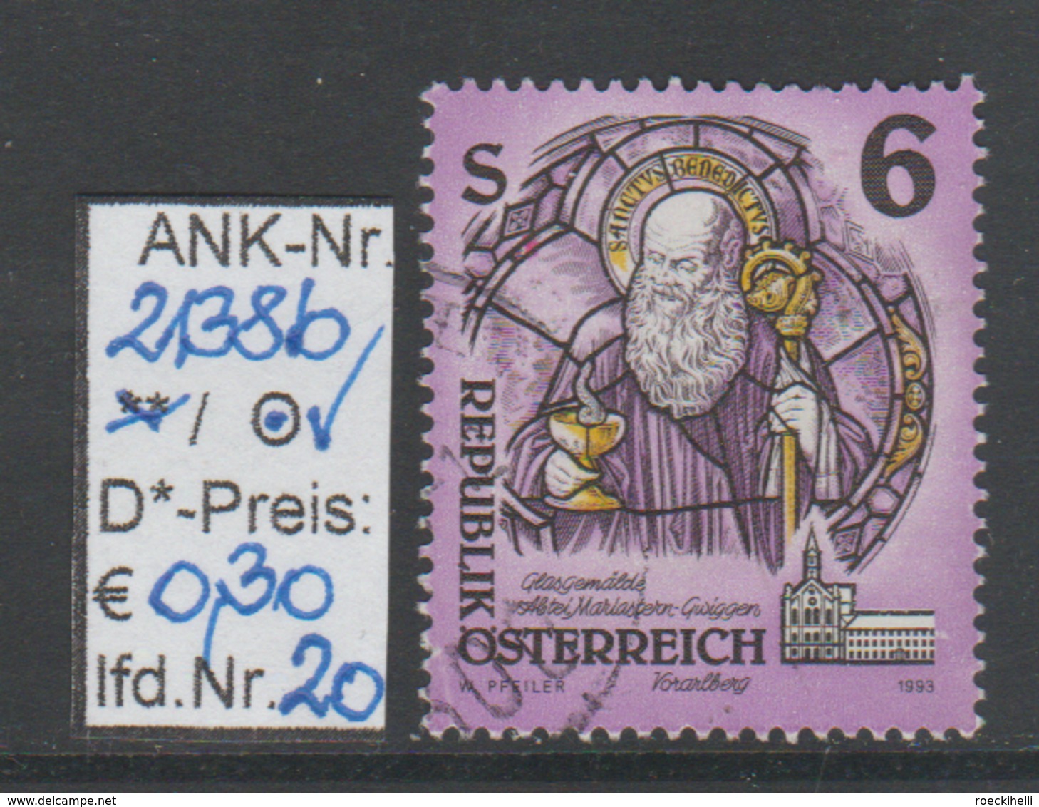 17.9.1993  - FM-Erg.Wert  "Stifte u. Klöster in Ö - Glasgemälde" -  o  gestempelt  -  siehe Scan  (2138bo 01-21)