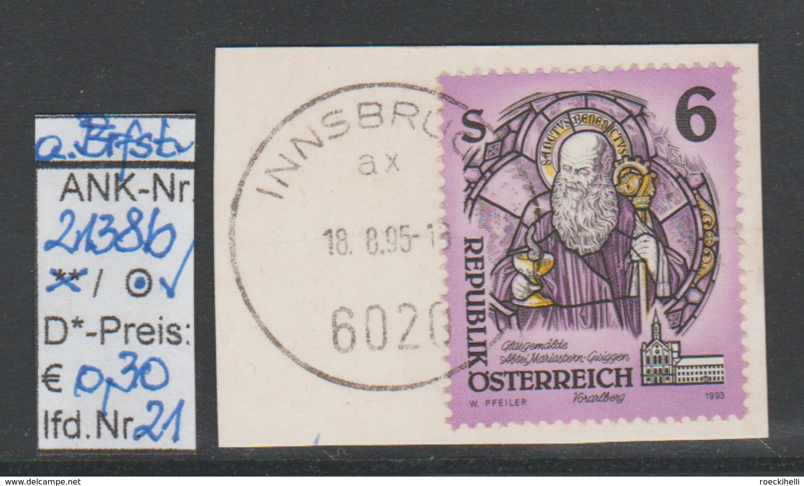 17.9.1993  - FM-Erg.Wert  "Stifte u. Klöster in Ö - Glasgemälde" -  o  gestempelt  -  siehe Scan  (2138bo 01-21)