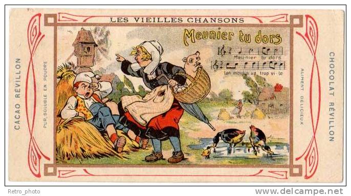 Chromo Chocolat Révillon : Les Vieilles Chansons, Meunier, Tu Dors (moulin, Canards, Cochon Dans Panier) - Revillon