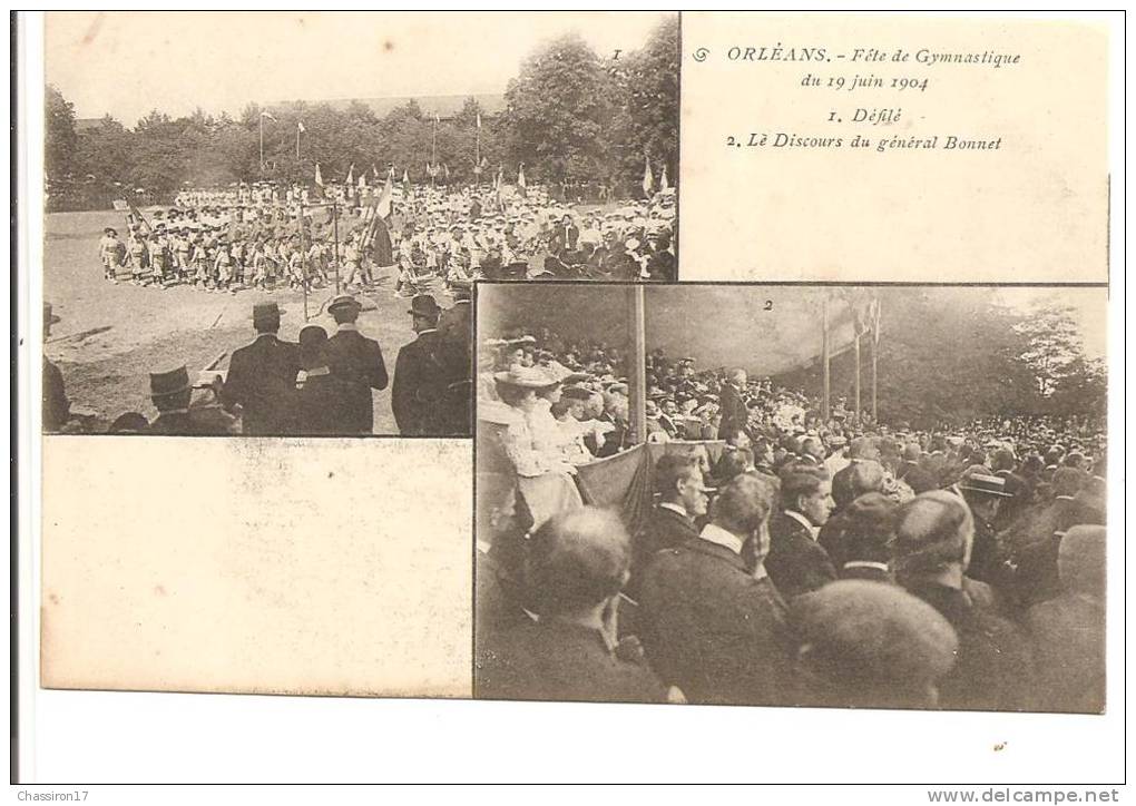 45 - ORLEANS  - Fête De Gymnastique Du 19 Juin 1904 - 1- Défilé - 2 Le Discours Du Général Bonnet - Pub Au Dos - Gymnastik