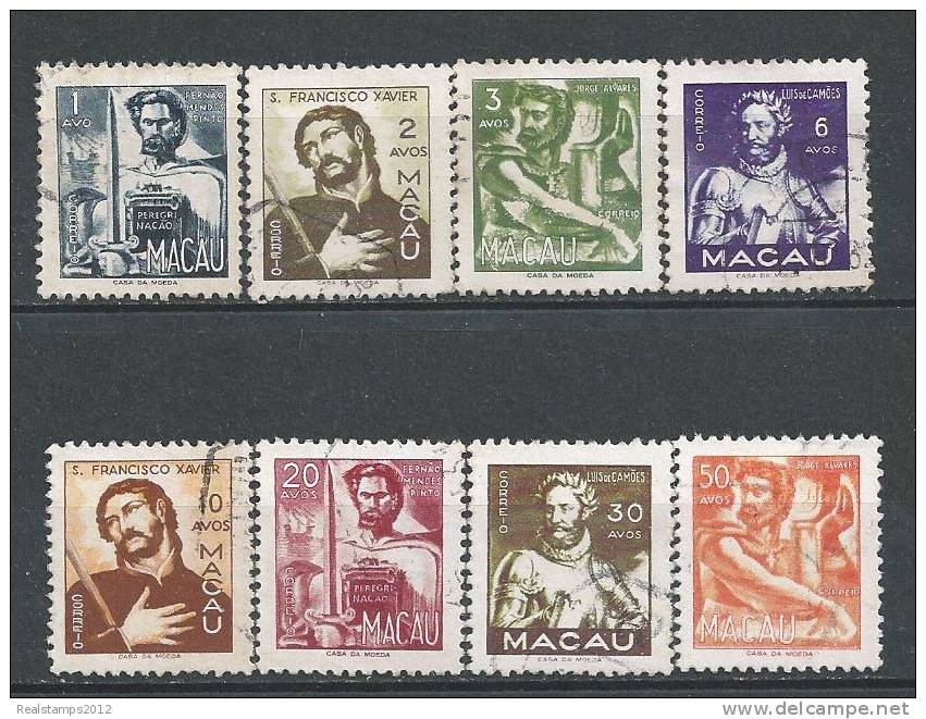 MACAU - 1951,  Vultos Do Oriente  (Série, 8 Valores)  D. 12   (o)  MUNDIFIL  Nº 355/62 - Used Stamps