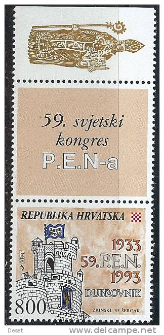Croatia 1993 PEN Congress In Dubrovnik - With Tab MiNr 234Zf ** / MNH - Croatia