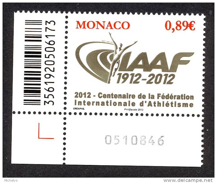 Monaco 2012 - Yv N° 2835 ** - Centenaire De La Fédération Internationale D´Athlétisme (IAAF) - Unused Stamps