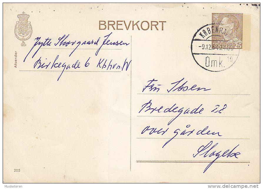 Denmark Postal Stationery Ganzsache Entier 25 Øre King Frederik IX. (205) KØBENHAVN OMK. 1964 To SLAGELSE (2 Scans) - Ganzsachen