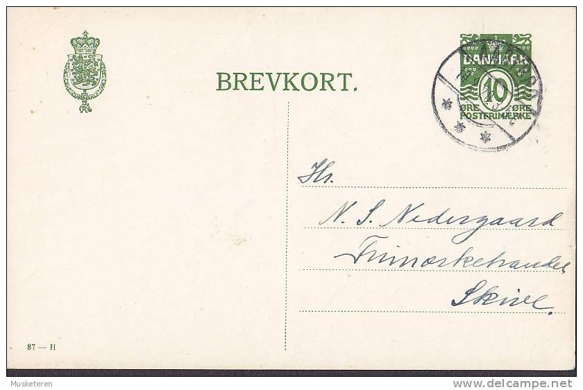 Denmark Postal Stationery Ganzsache Entier 10 Øre (87-H) AABYBRO 1928 To SKIVE (2 Scans) - Postal Stationery