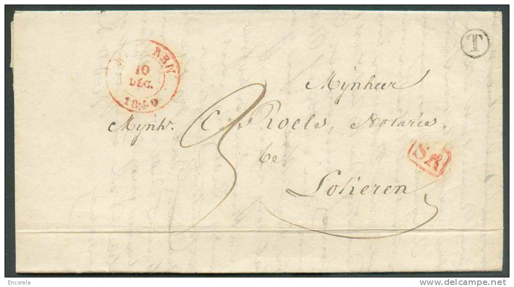 LAC De BEVEREN Le 9 Décembre 1840 + Boîte T De KIELDRECHT Vers Lokeren; Taxée 3 Décimes. - 8296 - 1830-1849 (Belgique Indépendante)