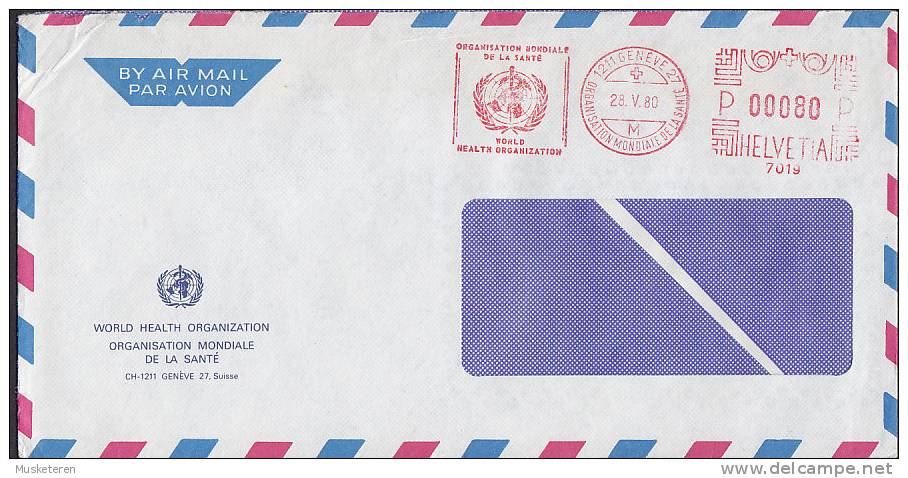 ## Switzerland Airmail Par Avion Meter Stamp GENEVE 1980 Cover Lettre World Health Organisation - Altri & Non Classificati