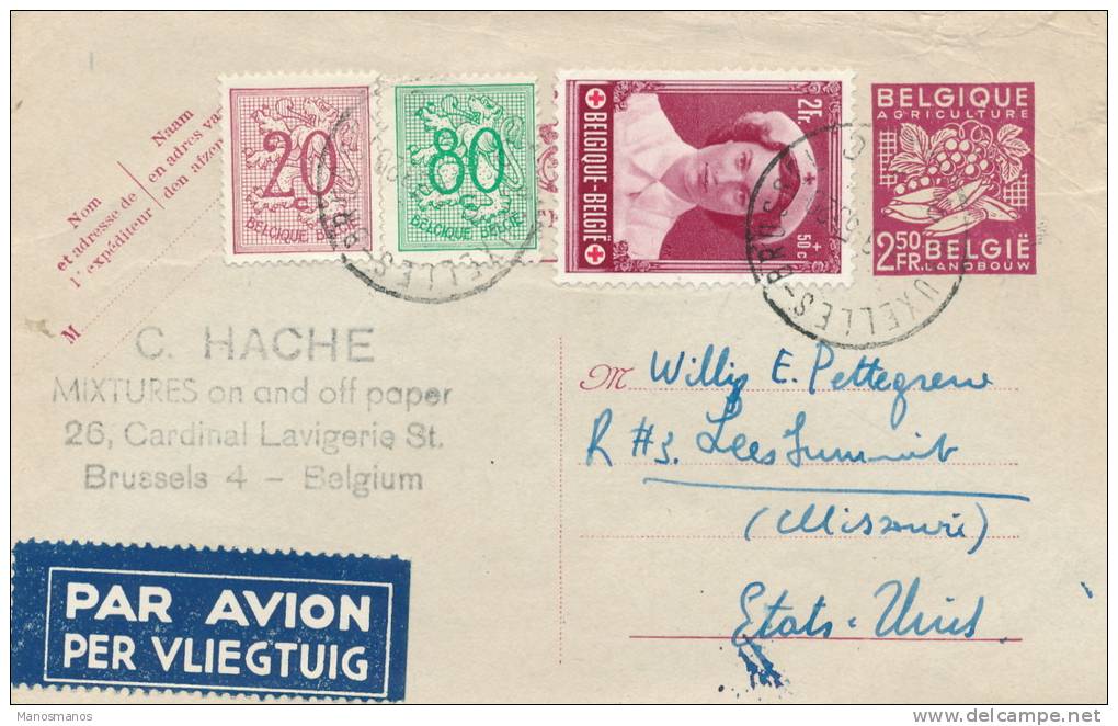 131/20 - Entier PAR AVION Exportations TP Divers , Dont Croix Rouge , BRUXELLES 1953 Vers USA - Postkarten 1934-1951