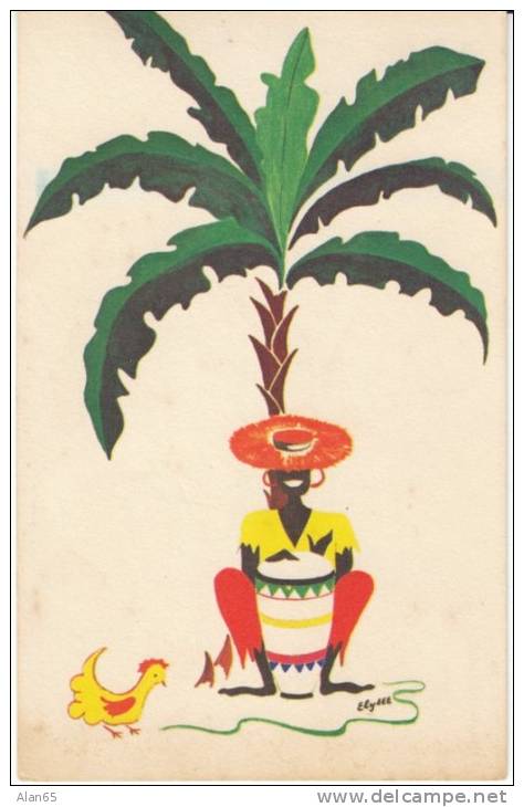 Bahamas Elysee Artist Signed 'Yellow Bird' Drummer C1950s/60s Vintage Postcard - Bahamas