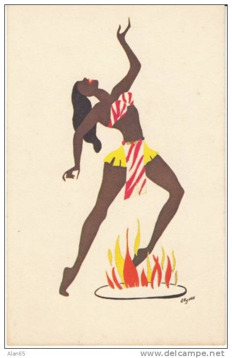 Bahamas Elysee Artist Signed 'Fire Dancer' Dancing Native Woman C1950s/60s Vintage Postcard - Bahamas