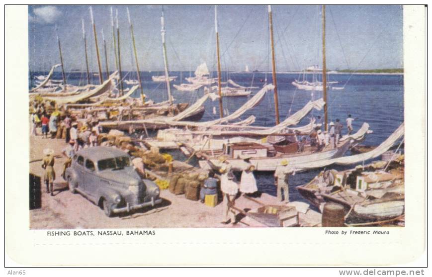 Nassau Bahamas, Fishing Boats At Docks, Auto, C1940s Vintage Letter Card Postcard - Bahamas