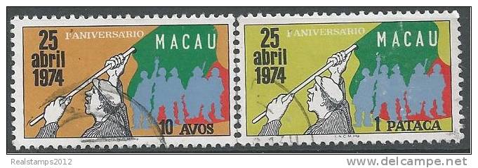 MACAU -1975,  1.º Aniversário Do 25 De Abril De 1974, (Série, 2 Valores, COMPLETA)  D. 12   (o)  MUNDIFIL Nº 438/9 - Usados