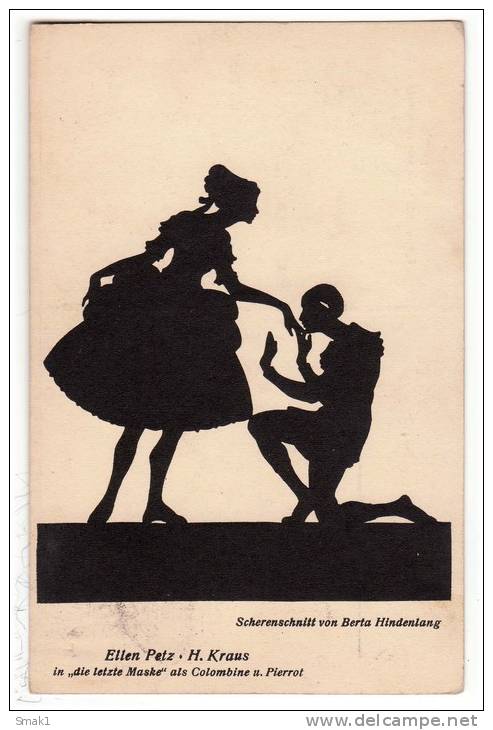 SILHOUETTE "THE LAST MASK" PIERROT BERTA HINDENLANG Nr. 6 OLD POSTCARD - Silhouette - Scissor-type