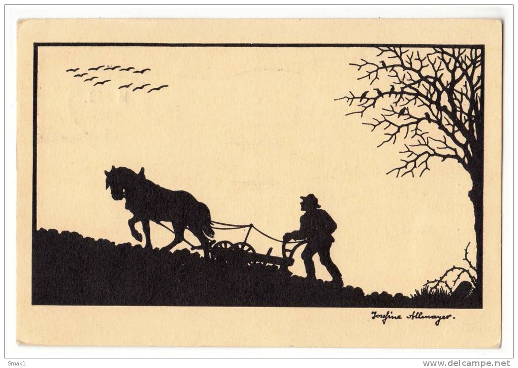 SILHOUETTE WORKING AT THE FIELD Nr. 171 OLD POSTCARD 1958. - Silhouette - Scissor-type