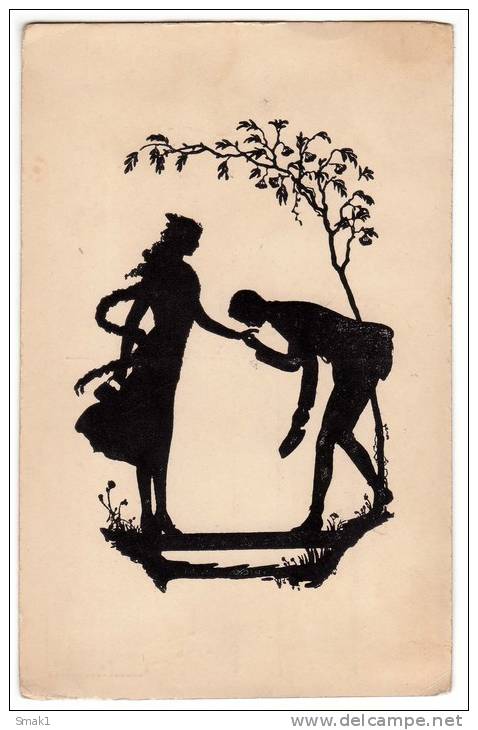 SILHOUETTE KISS FOR A LADY OLD POSTCARD - Silhouette - Scissor-type