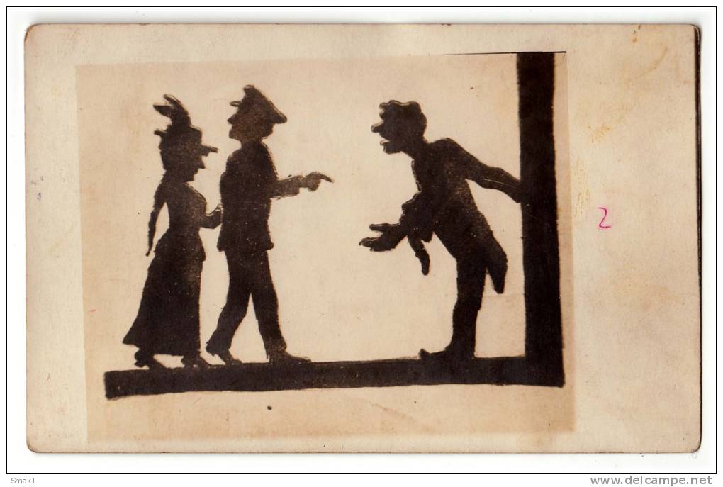 SILHOUETTE WELLCOMIG OLD POSTCARD - Scherenschnitt - Silhouette